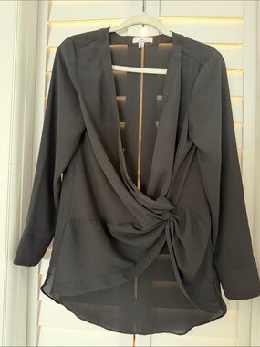 Halston Heritage Black Twist-Front Long-Sleeve Blouse